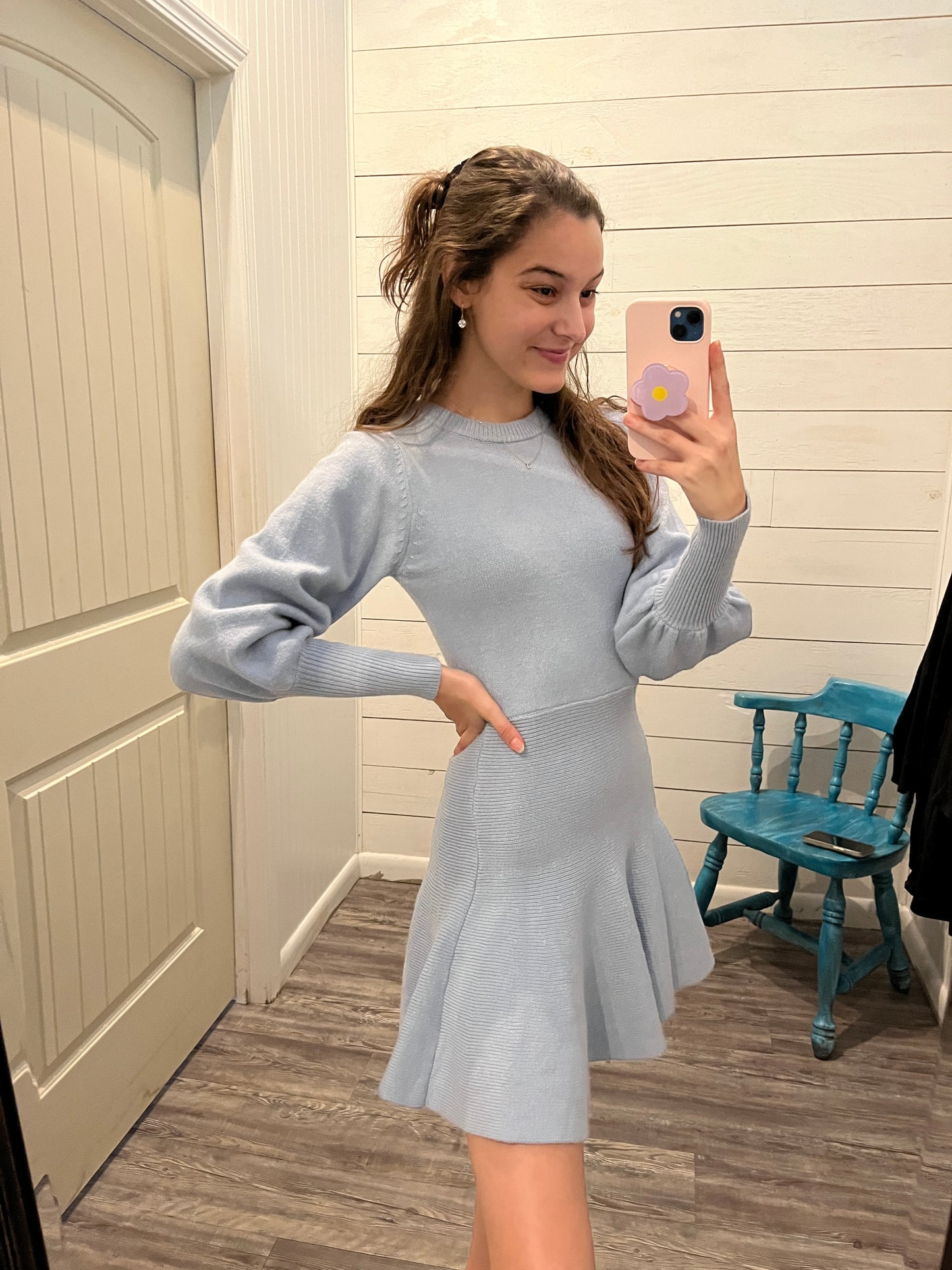 Long Balloon Sleeve Mini Sweater Dress