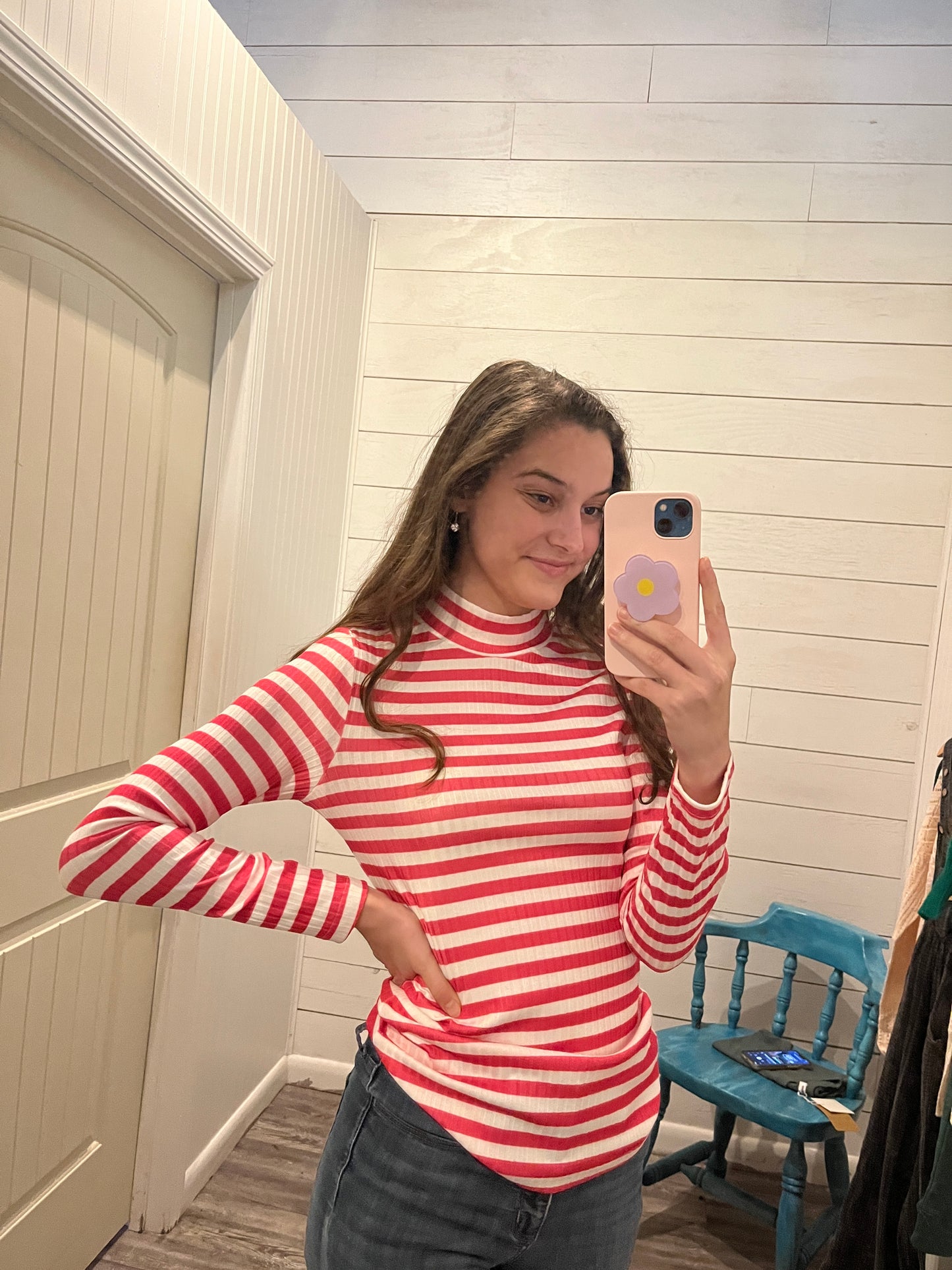 Striped, Ribbed Turtleneck Long Sleeve