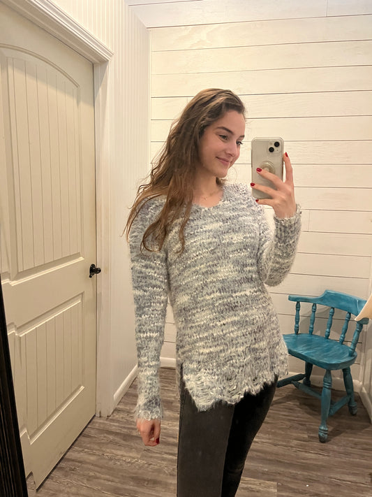Grey Distressed Confetti Sweater