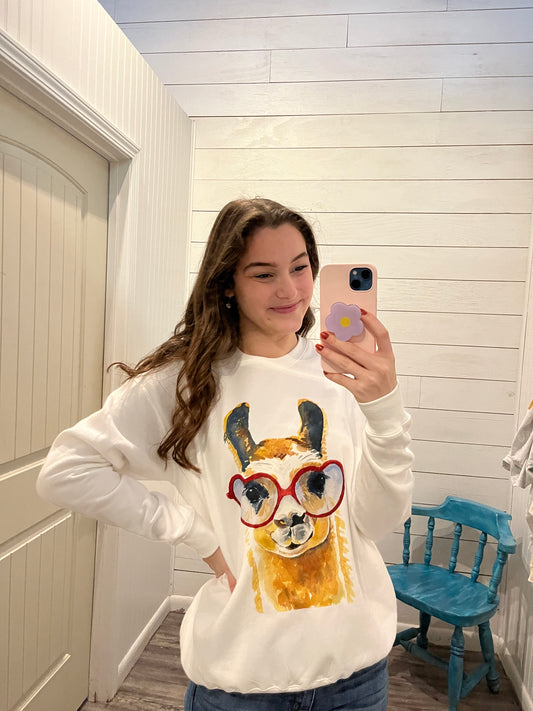 White Llama w/ Heart Glasses Sweatshirt