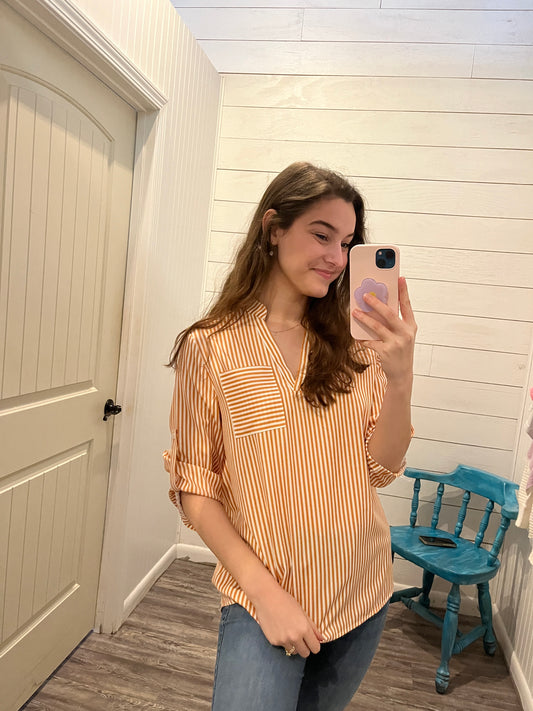 Yellow Striped 3/4 Sleeve Blouse