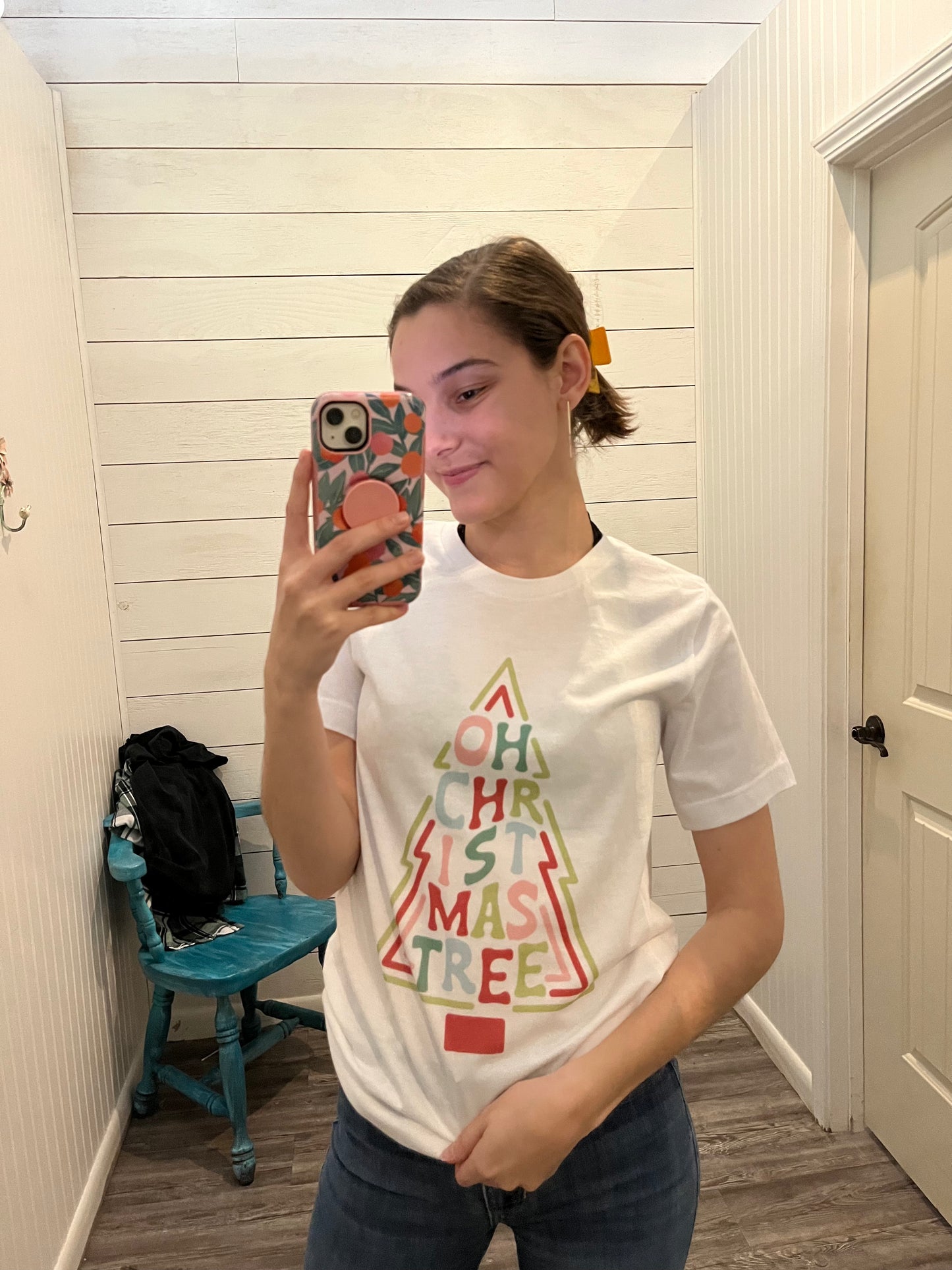 White 'O Christmas Tree' Trendy Winter Tee