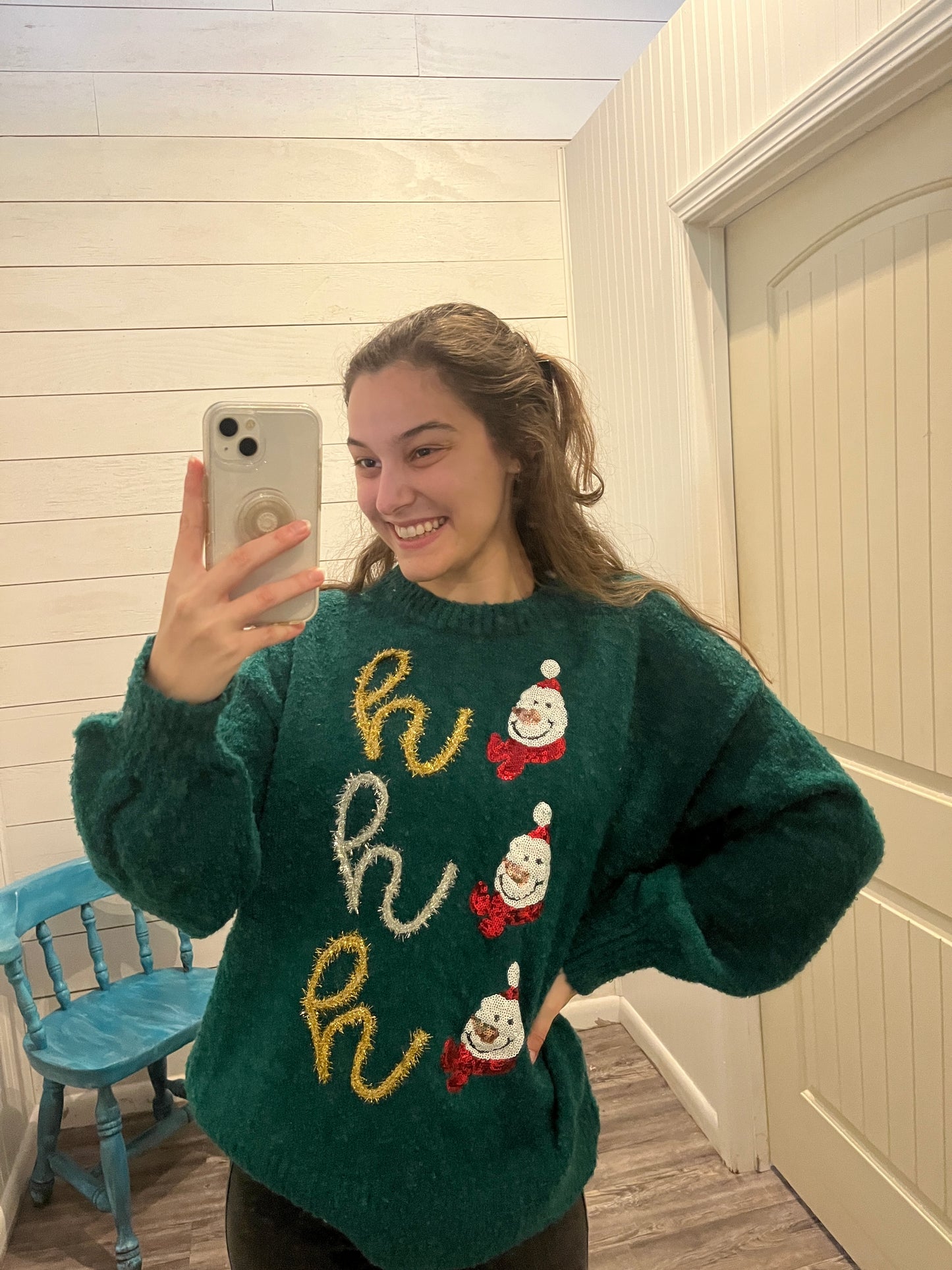 Green Snowman Sequin Sweater