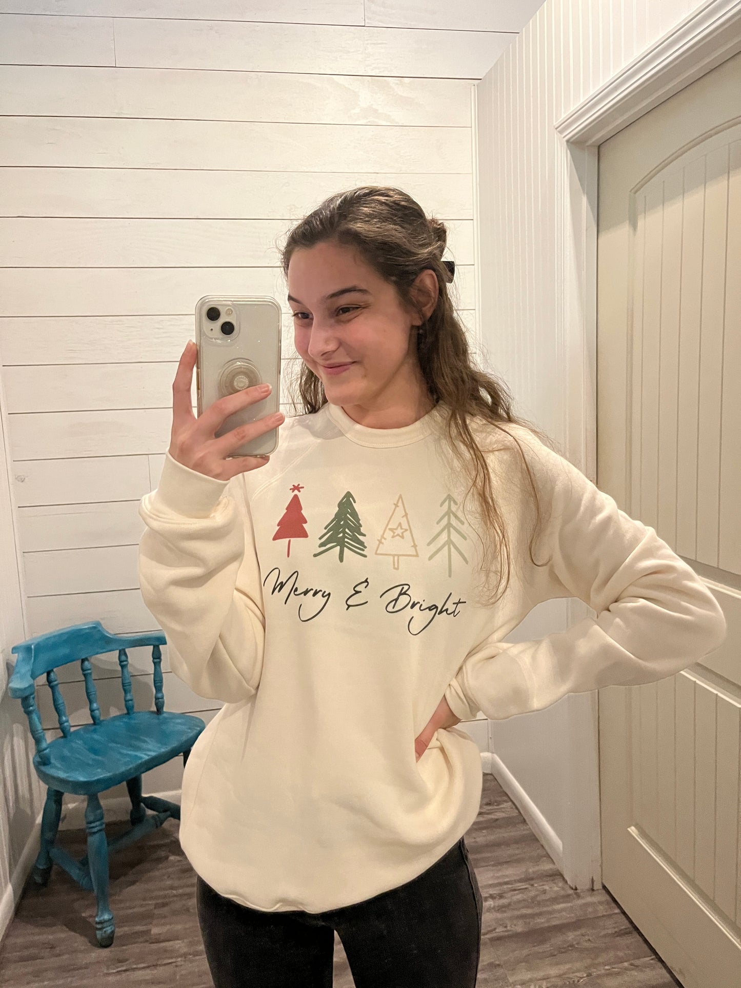 Cream Merry and Bright Christmas Tree Sweatshirt