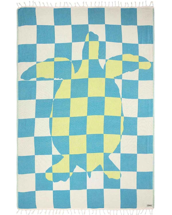 Sand Cloud Turtle Checkmate Blanket - Aqua