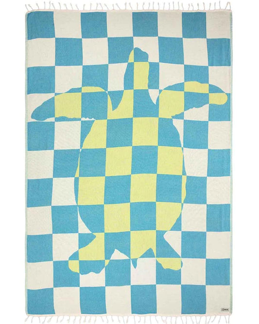 Sand Cloud Turtle Checkmate Blanket - Aqua