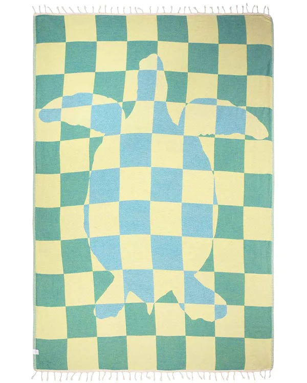 Sand Cloud Turtle Checkmate Blanket - Aqua