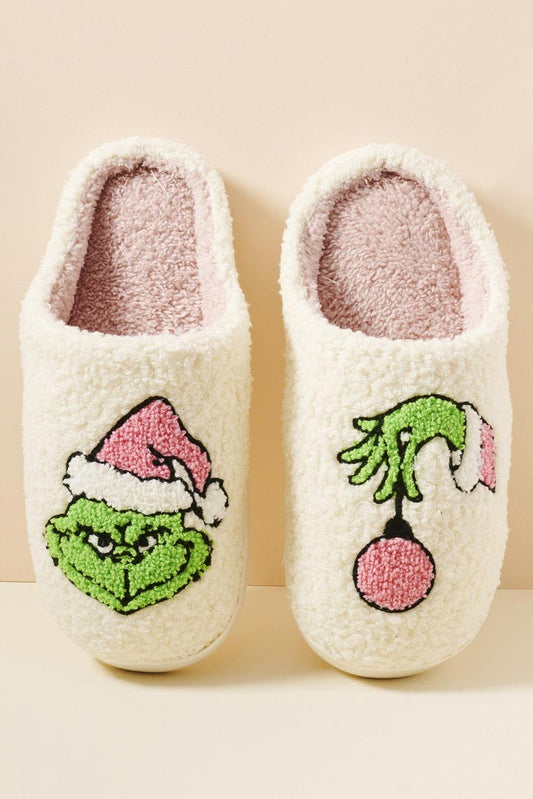 White Christmas Grinch Slip-On Slippers