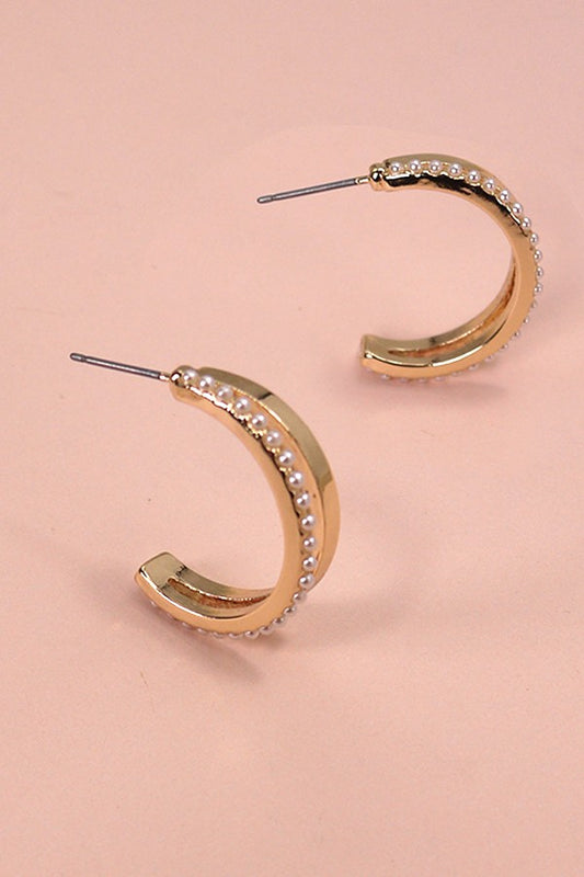 Double Row Pearl Hoop Earrings