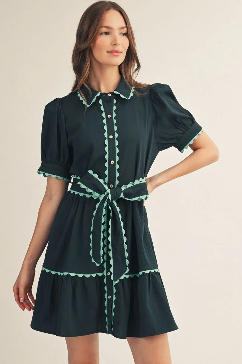 RicRac Accented Short Sleeve Mini Dress