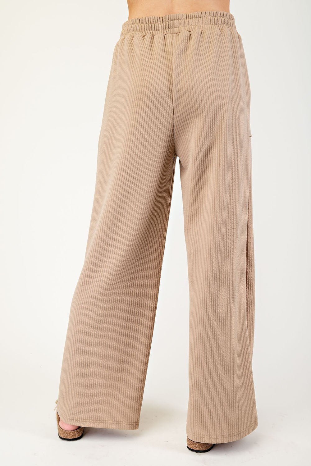 Textured Straight Leg Drawstring Leisure Pants