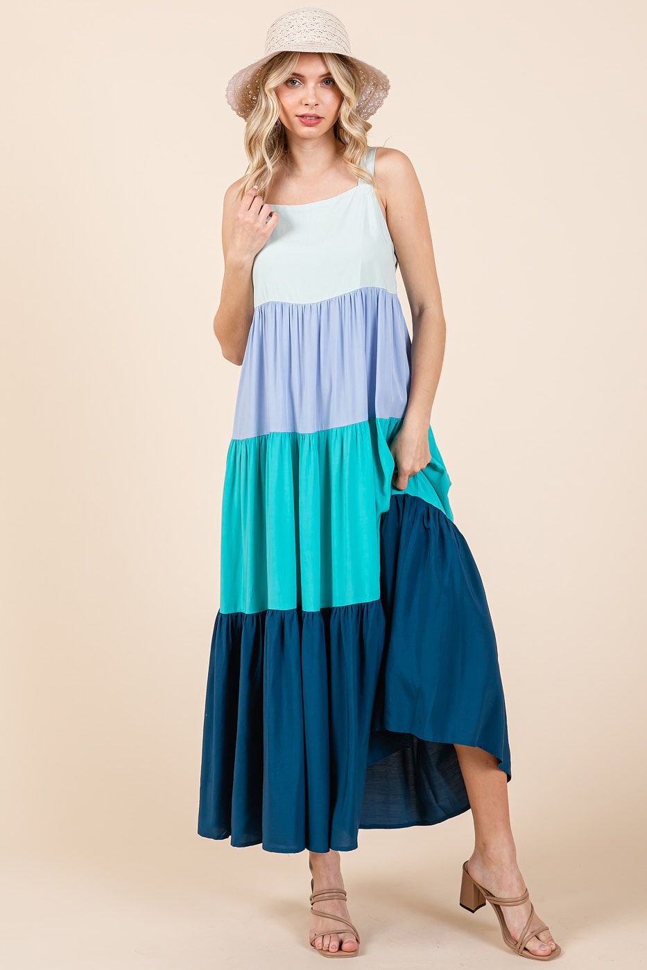 Color Block Tiered Sleeveless Maxi Dress