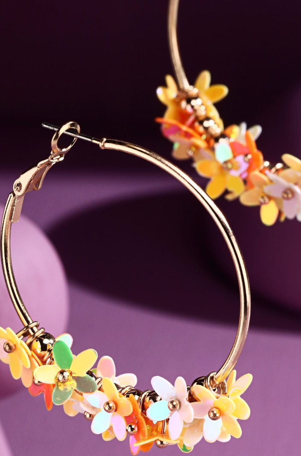 Sequin Flower Hoop Earrings