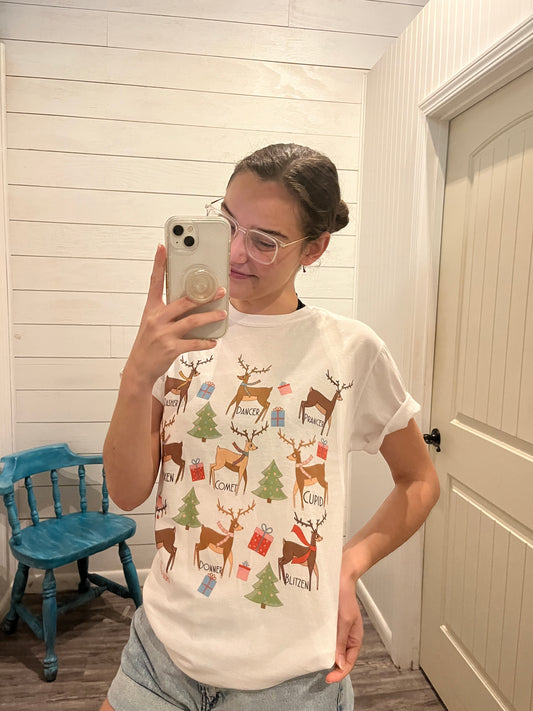 White All The Reindeer Trendy Winter Tee