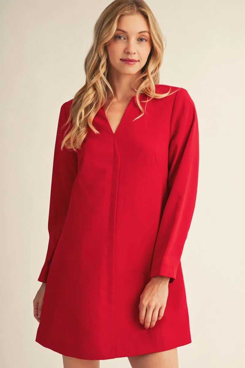 Red Long Sleeve, Woven Mini Dress
