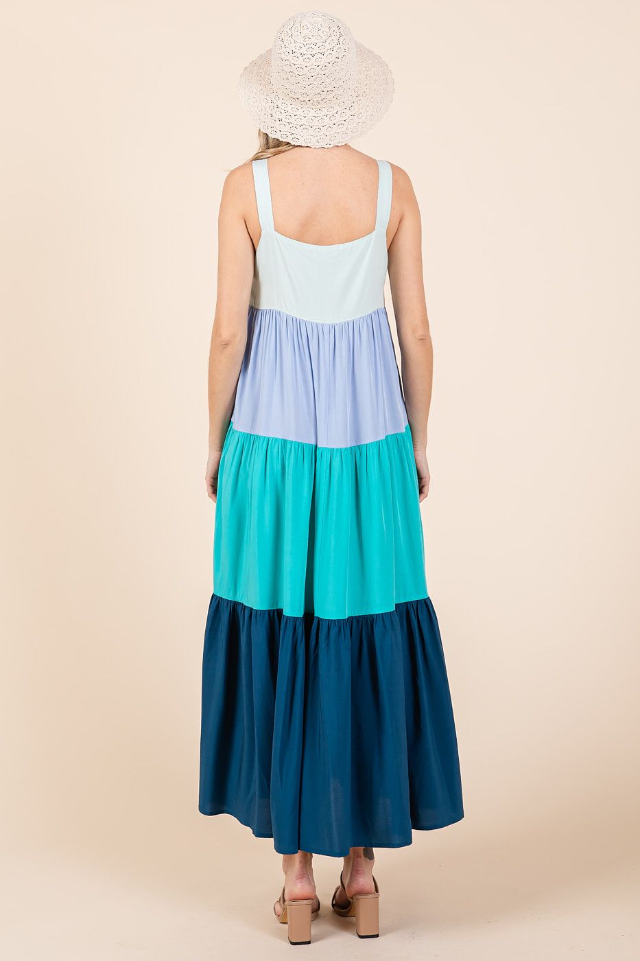 Color Block Tiered Sleeveless Maxi Dress