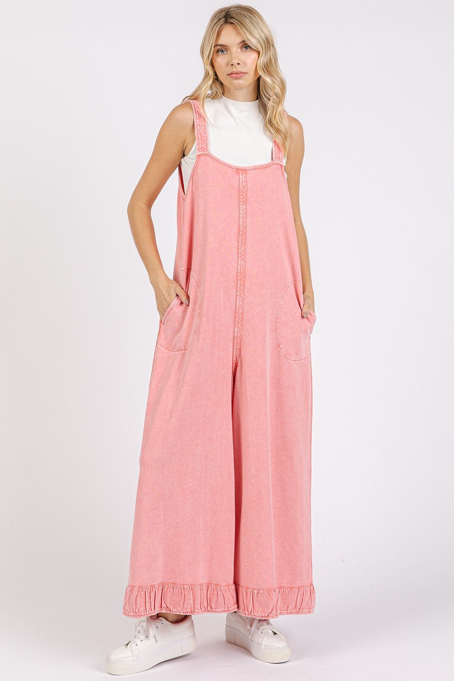 Peach Blossom Mineral Wash Wide Leg Overalls