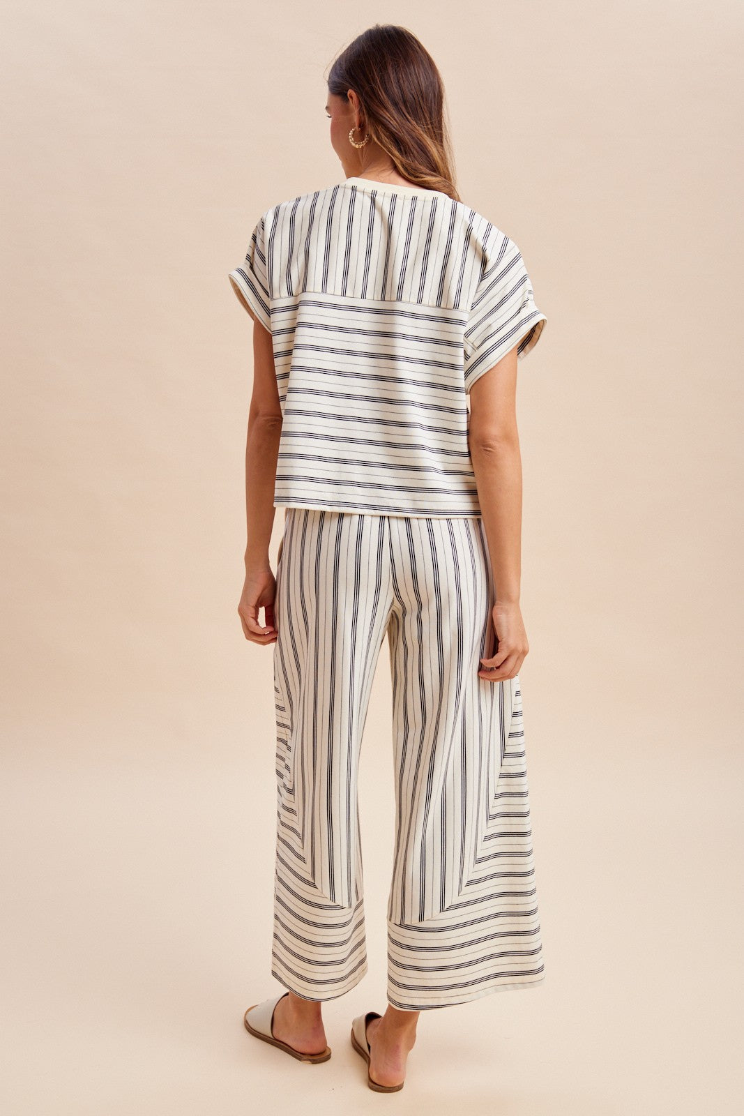 Ivory/Black Striped Dolman Sleeve Knit Top & Pants Set