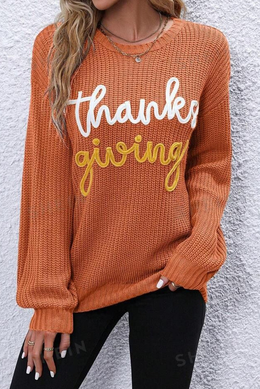 Orange 'Thanksgiving' Crew Neck Sweater