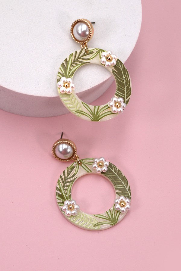 Acrylic Pearl Leaf Print Earrings
