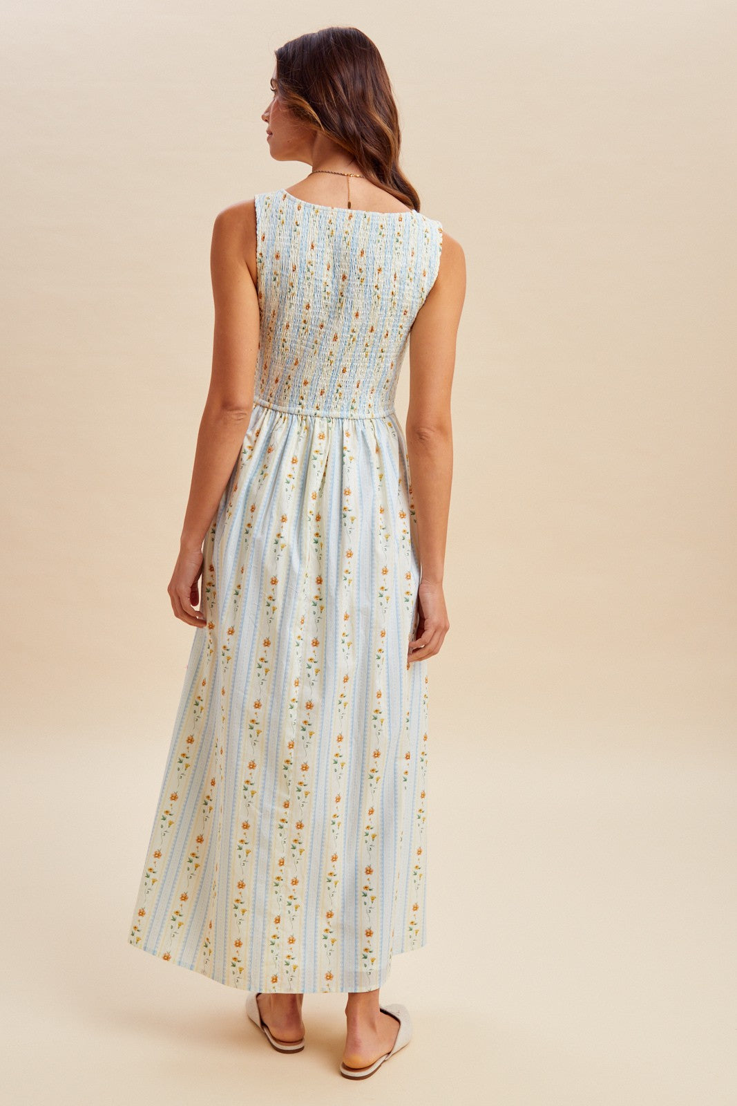 Floral Smocked Bodice, Sleeveless Maxi Dress
