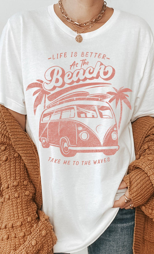 White Retro 'Life is Better at the Beach' Trendy Tee