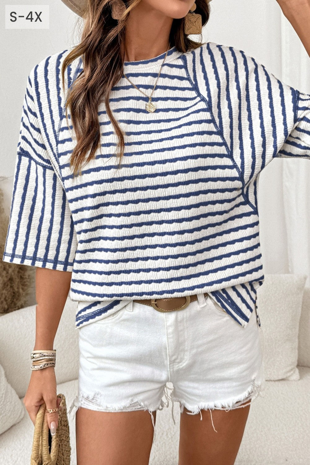 Navy Striped Short Sleeve Box Tee