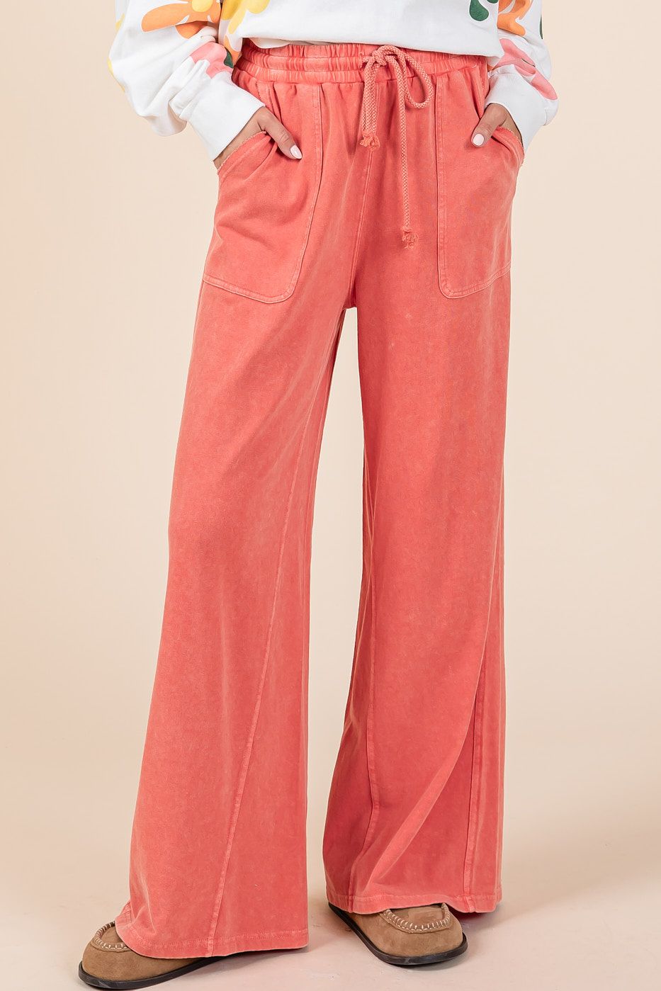 Mineral Wash French Terry Knit Drawstring Pants