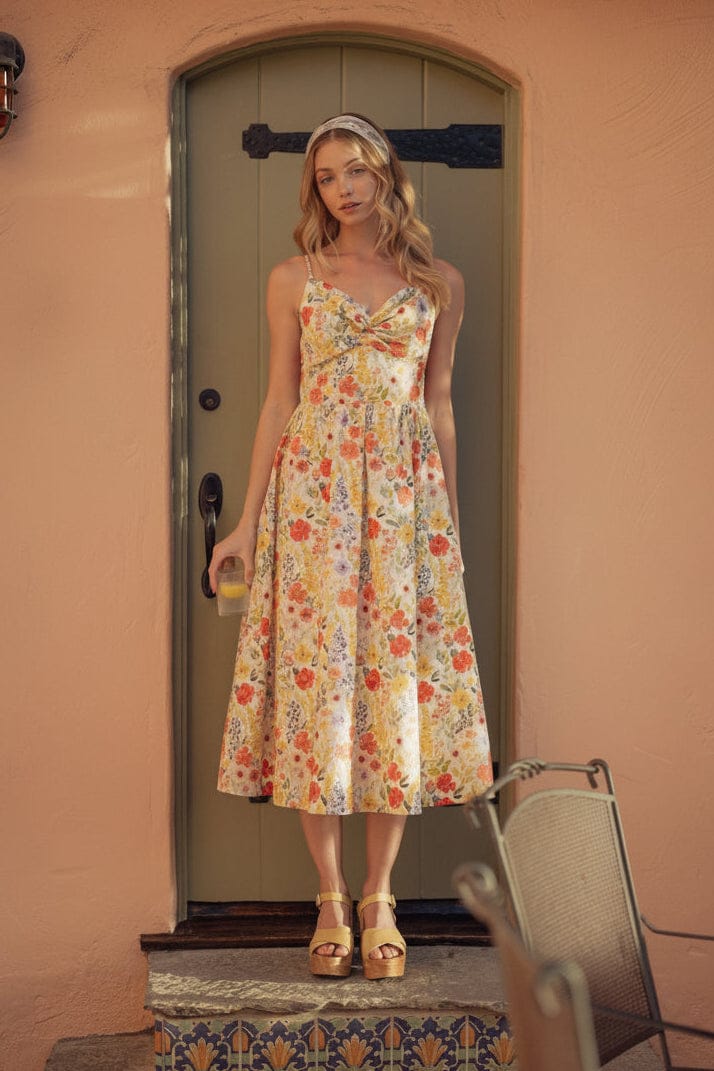 Multicolor Floral Twist Front Sleeveless Maxi Dress