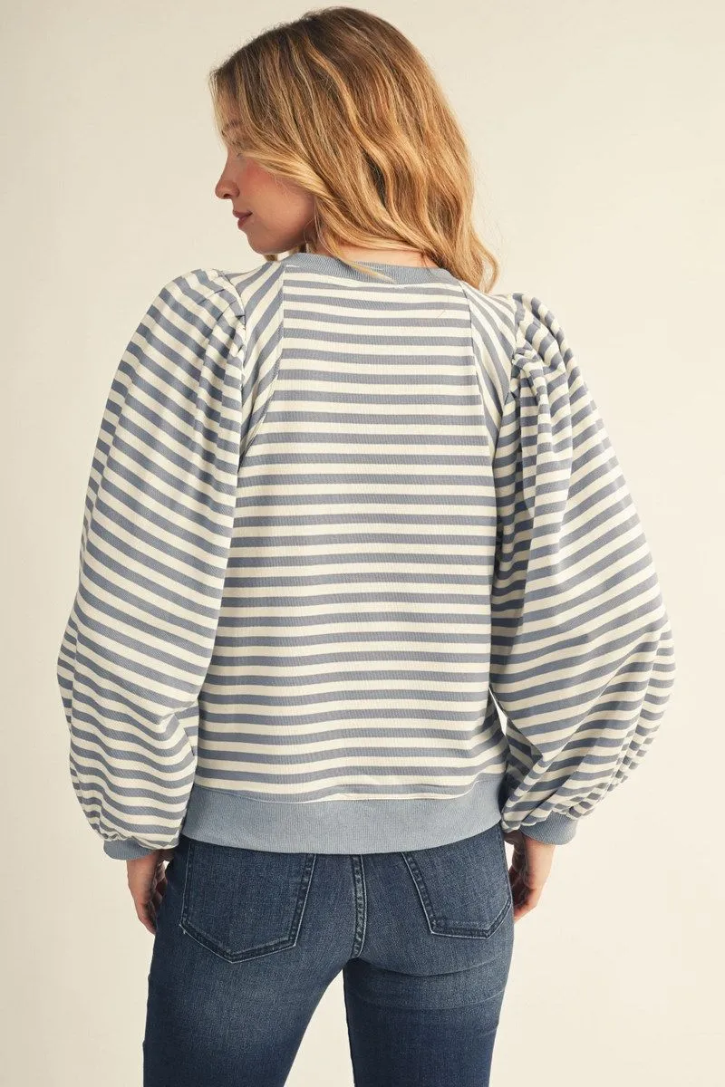 Denim Striped Long Sleeve Sweatshirt Top