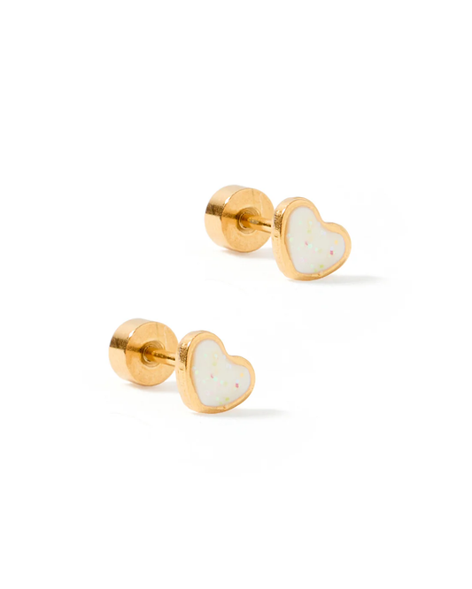 LINNY CO Screwback Stud Earrings - Nora Heart White