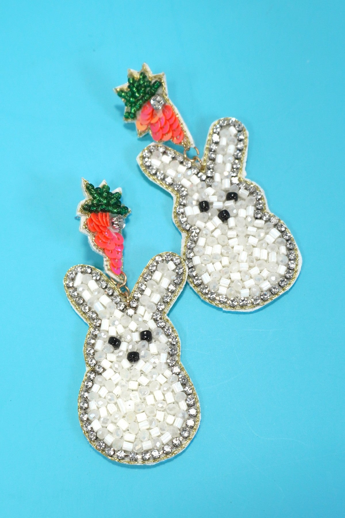 Easter Bunny Sequin Seed Beaded Earrings