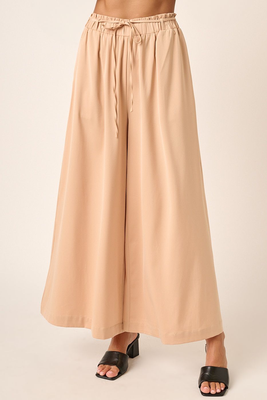 Blonde Satin Wide Leg Pants w/ Belt Tie