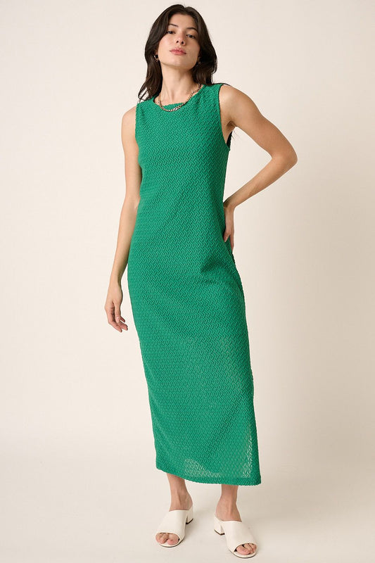 Kelly Green Zig Zag Texture Sleeveless Maxi Dress