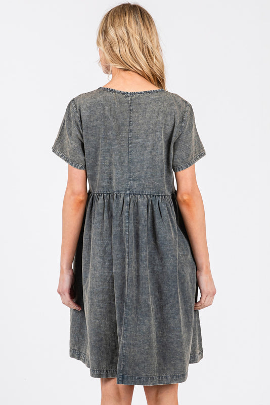 Midnight Short Sleeve Babydoll Mini Dress