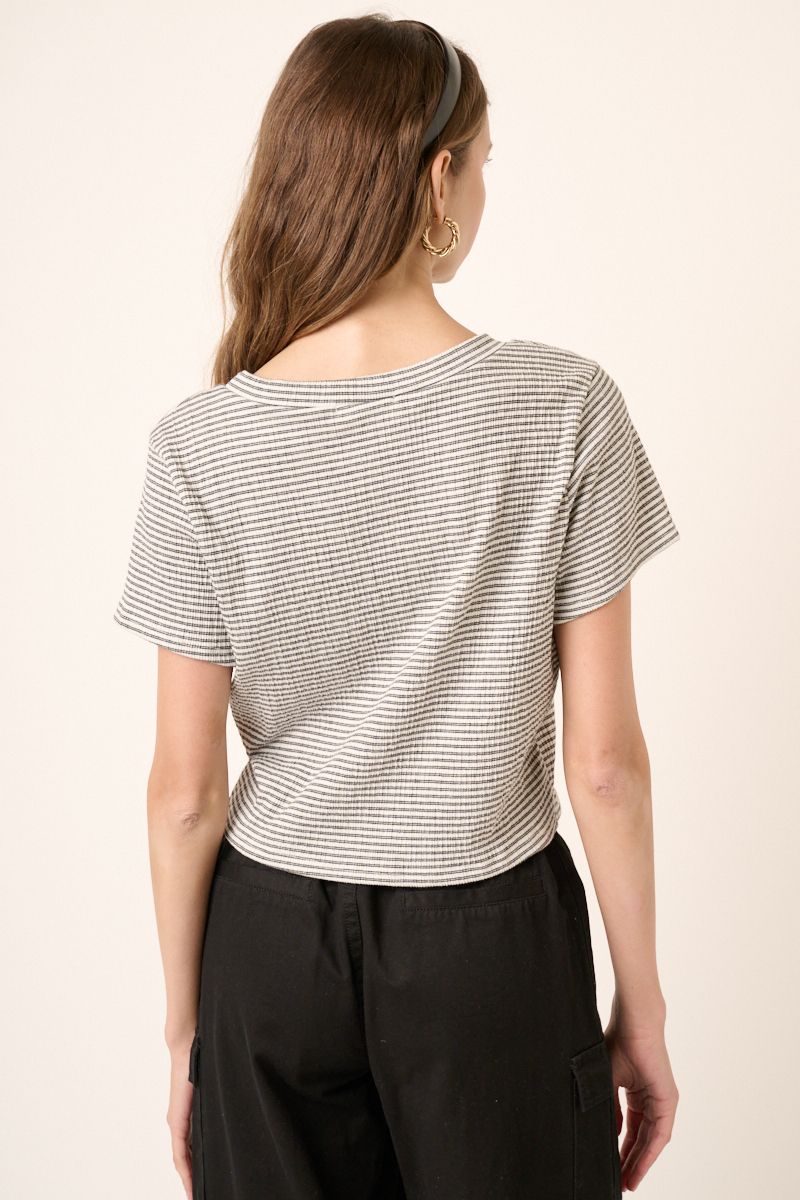 Black + White Striped Short Sleeve Crop Top