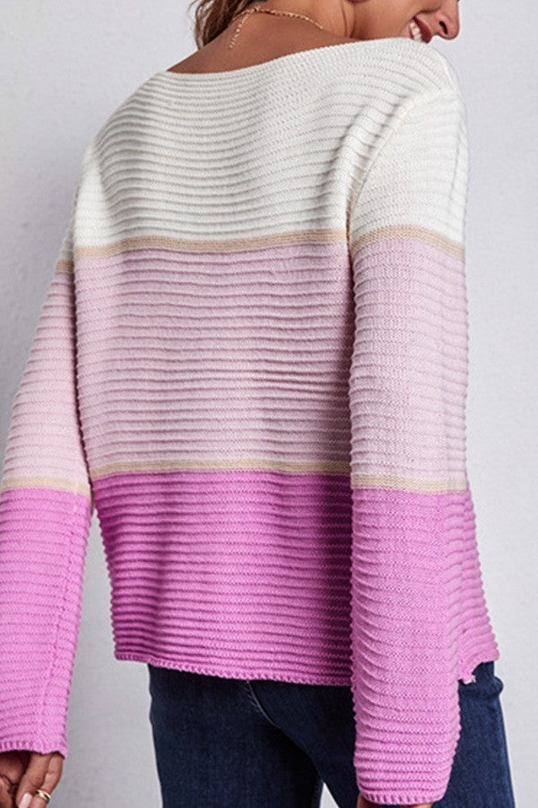 Lavender Color Block Knit Sweater
