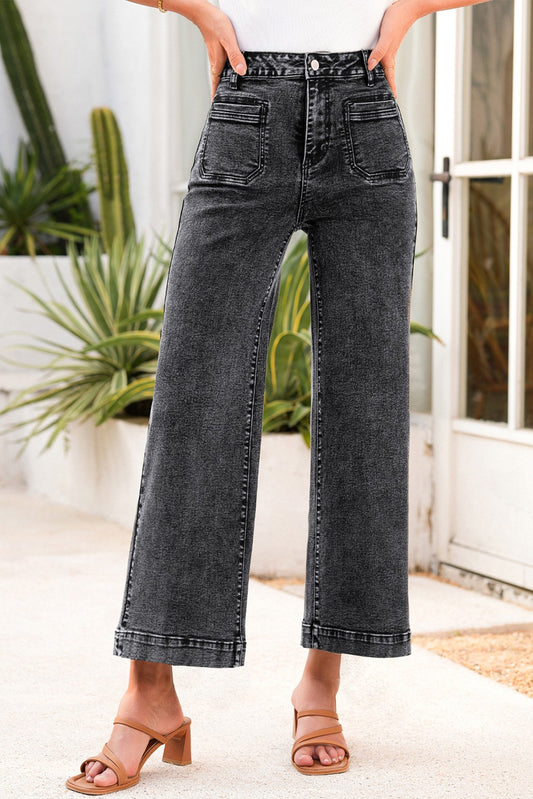 Black Wash Front Two-Pocket Straight Leg Jeans