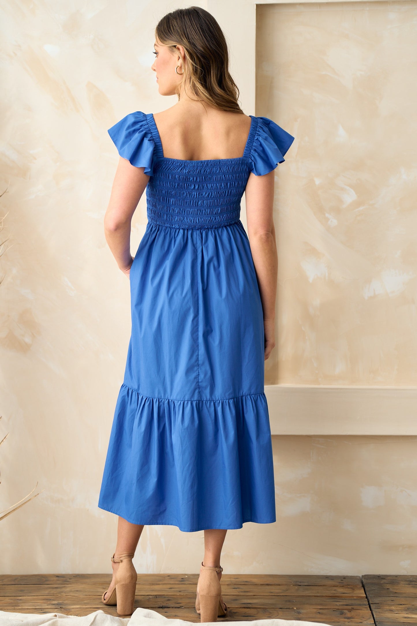 Royal Blue Smocked Bodice Midi Dress – The Trendy Side
