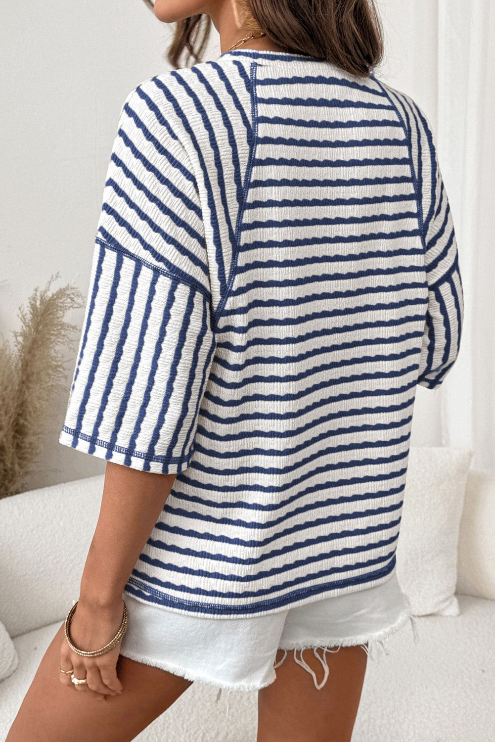 Navy Striped Short Sleeve Box Tee