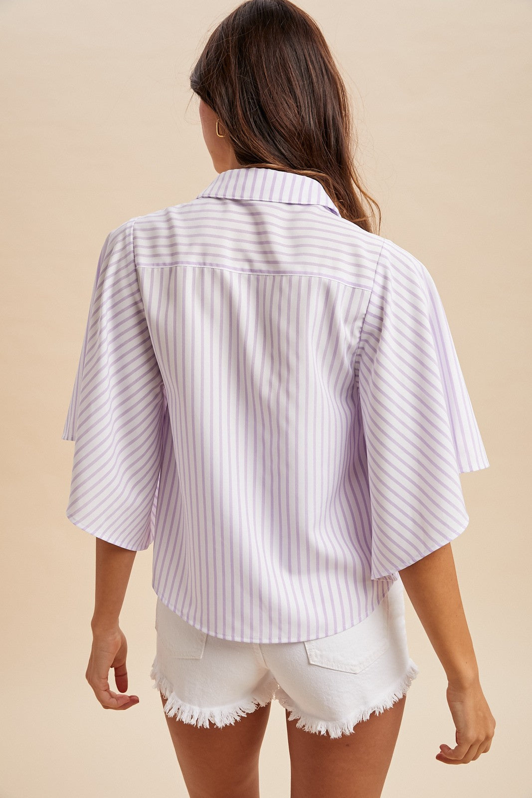Lavender Striped Kimono Sleeve Button Down Shirt