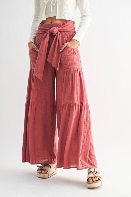 English Red High-Waisted Wide Leg Pants