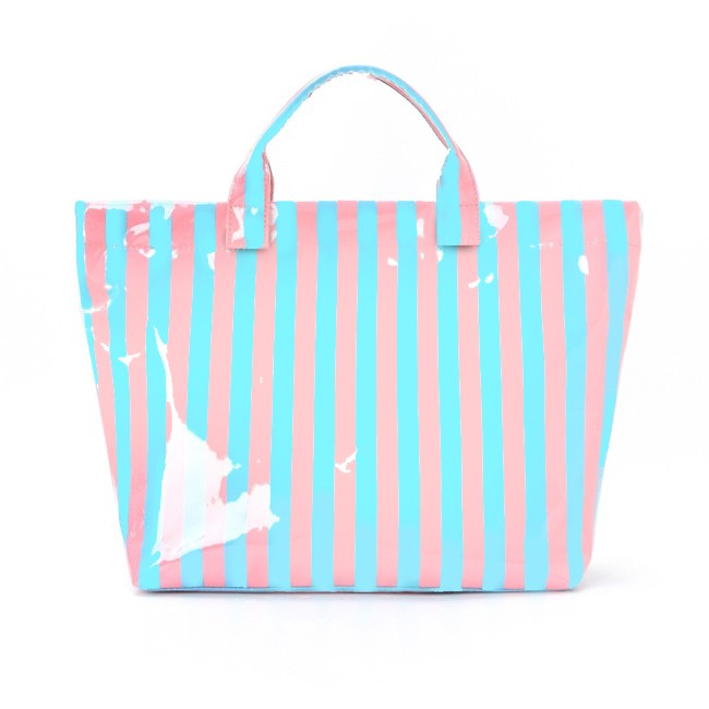 Large Striped Vinyl Tote Bag