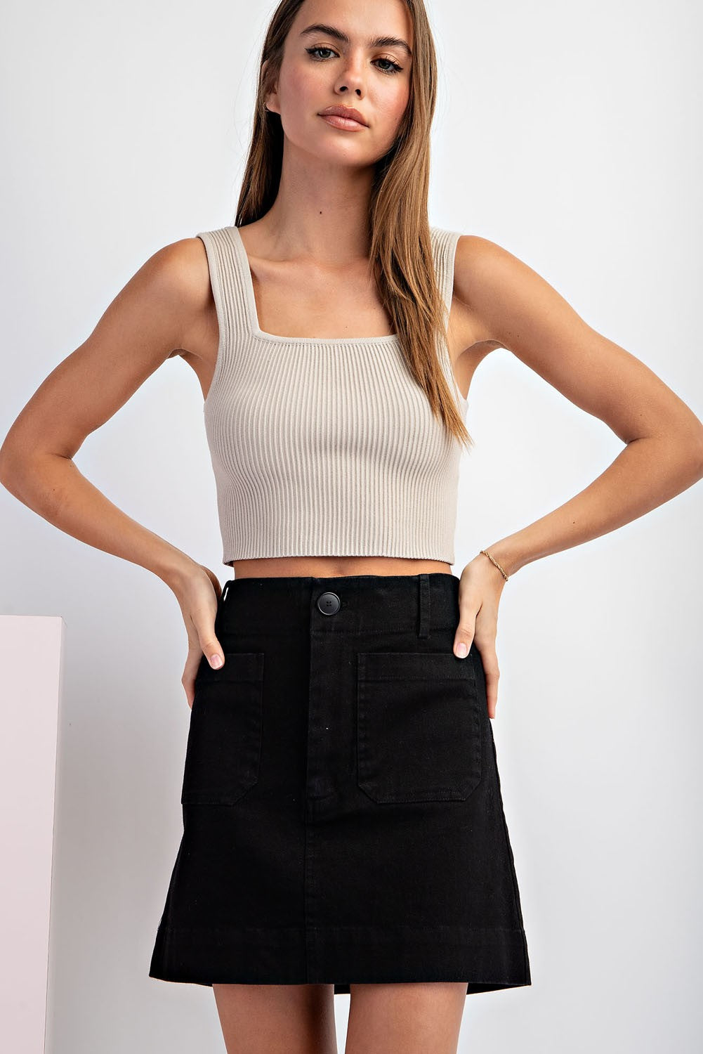 Denim Mini Skirt w/ Front Pockets