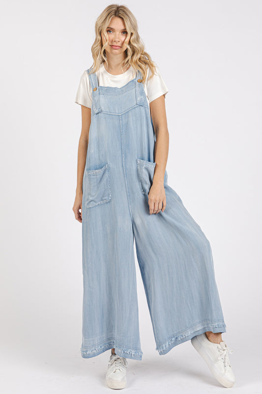 Light Denim Overalls with Buttoned Straps