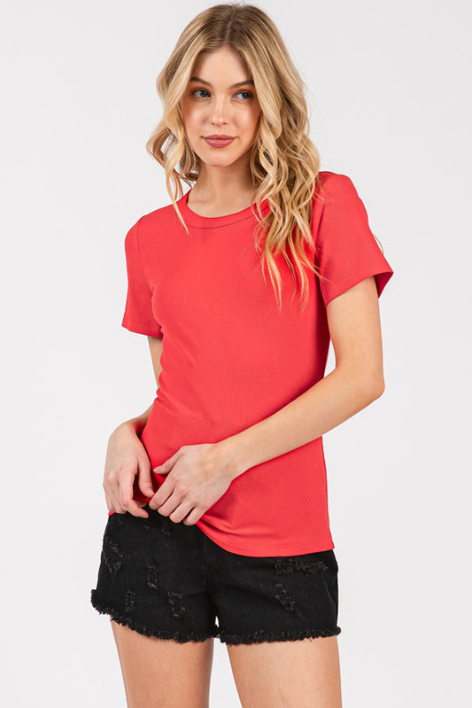 Rib Knit Scoop Neck Short Sleeve