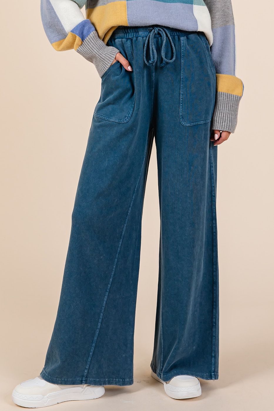 Mineral Wash French Terry Knit Drawstring Pants