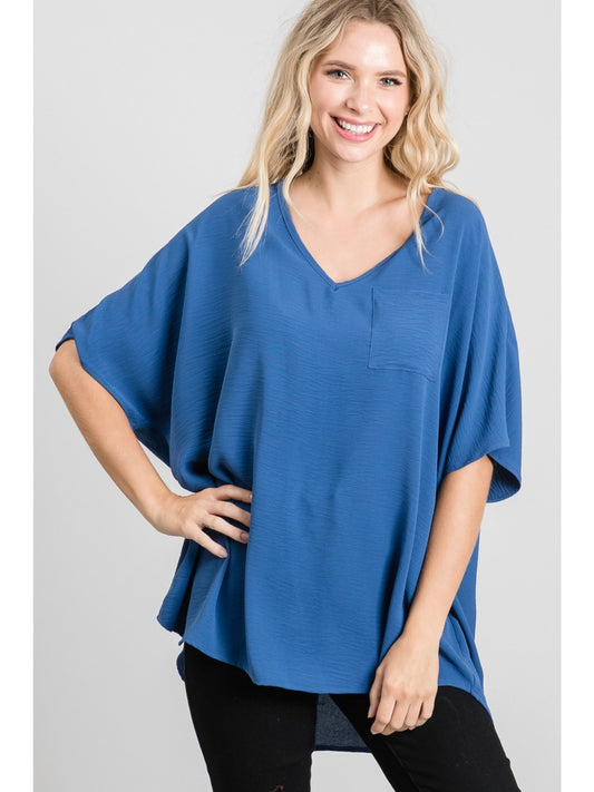 Short Sleeve V-Neck Pocket Top