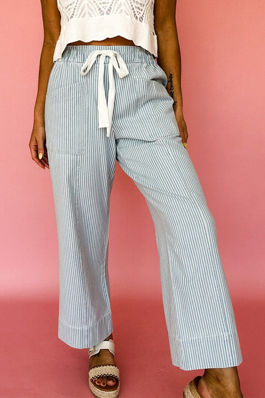 Light Denim Striped Drawstring Pants