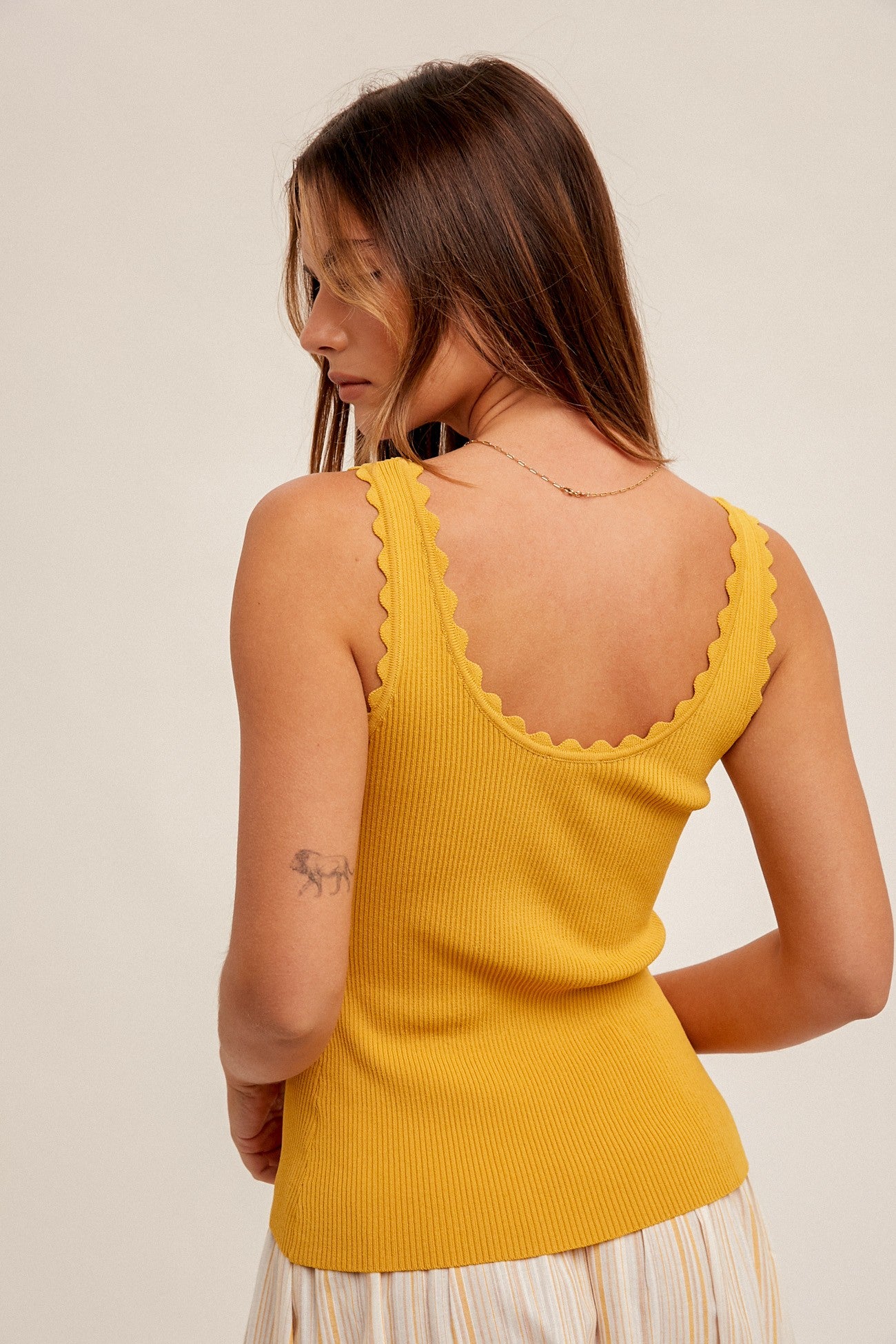 Mustard Scallop Edge Sweater Tank